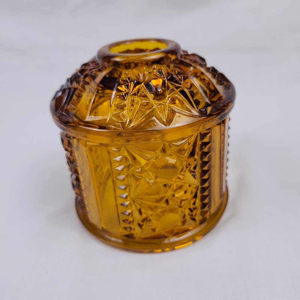 Vtg Indiana Glass Fairy Lamp Stars and Bars Amber TOP ONLY Replacement MCM - Picture 14 of 14